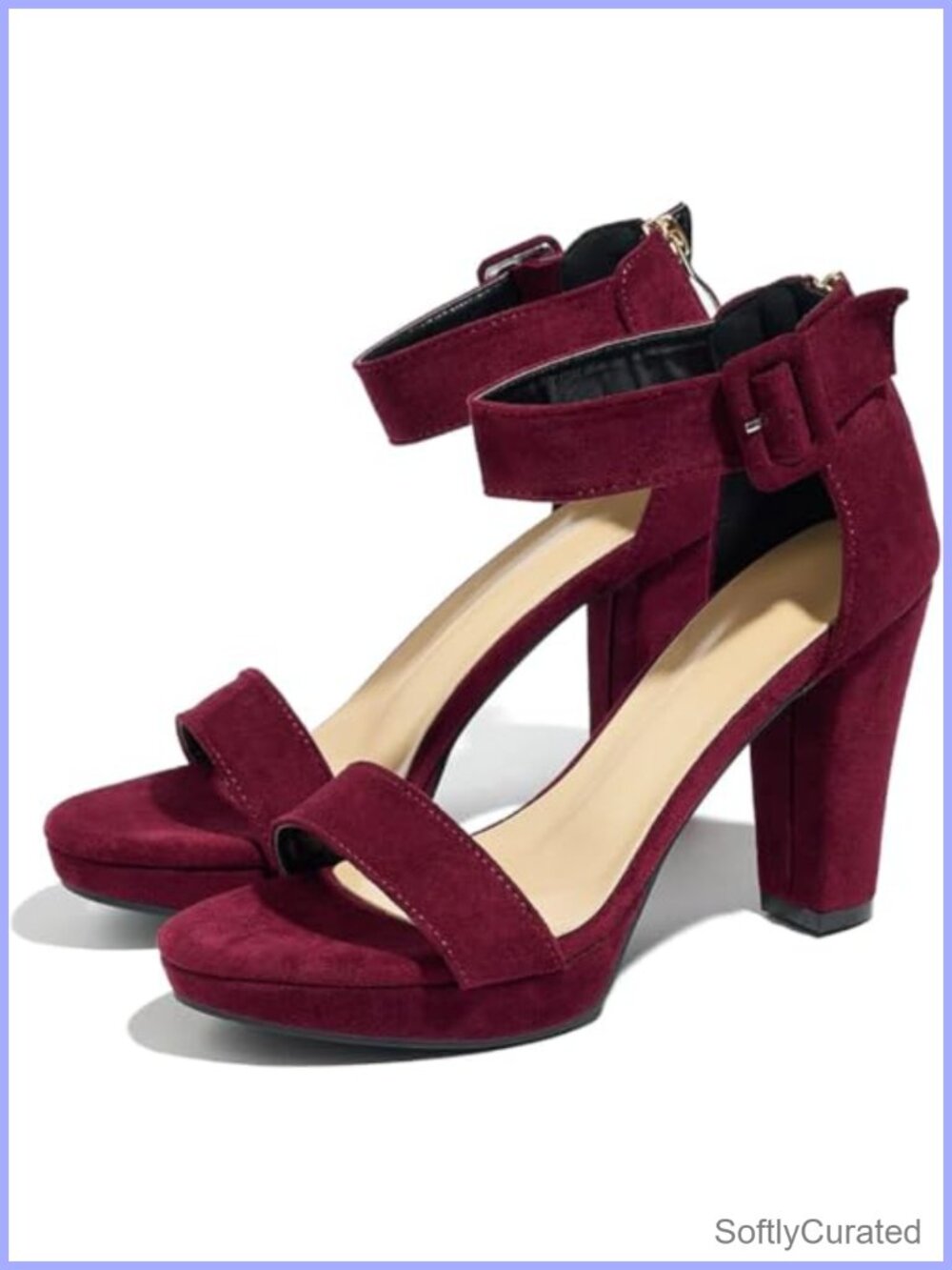 Women's Platform Chunky Heeled Sandals Faux Suede Open Toe Ankle Strap